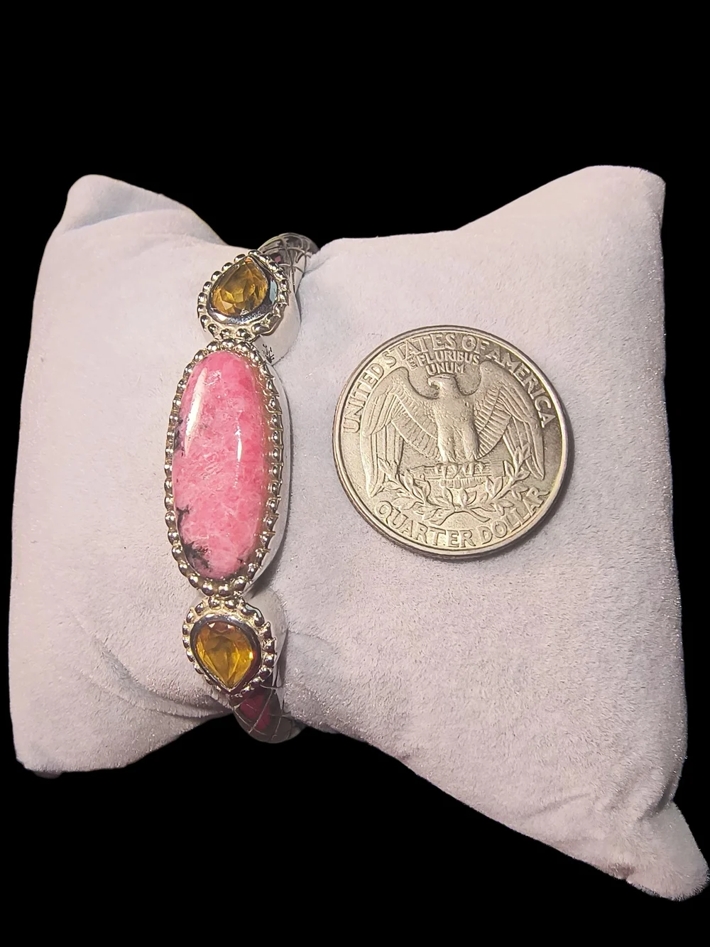 Sterling Silver, Rhodonite and Yellow Citrine Gemstone Cuff Bracelet Brand New